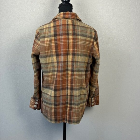 Free People Mari Wool Blazer Plaid Brown Double Breasted Oversized Jacket XS - Picture 9 of 12